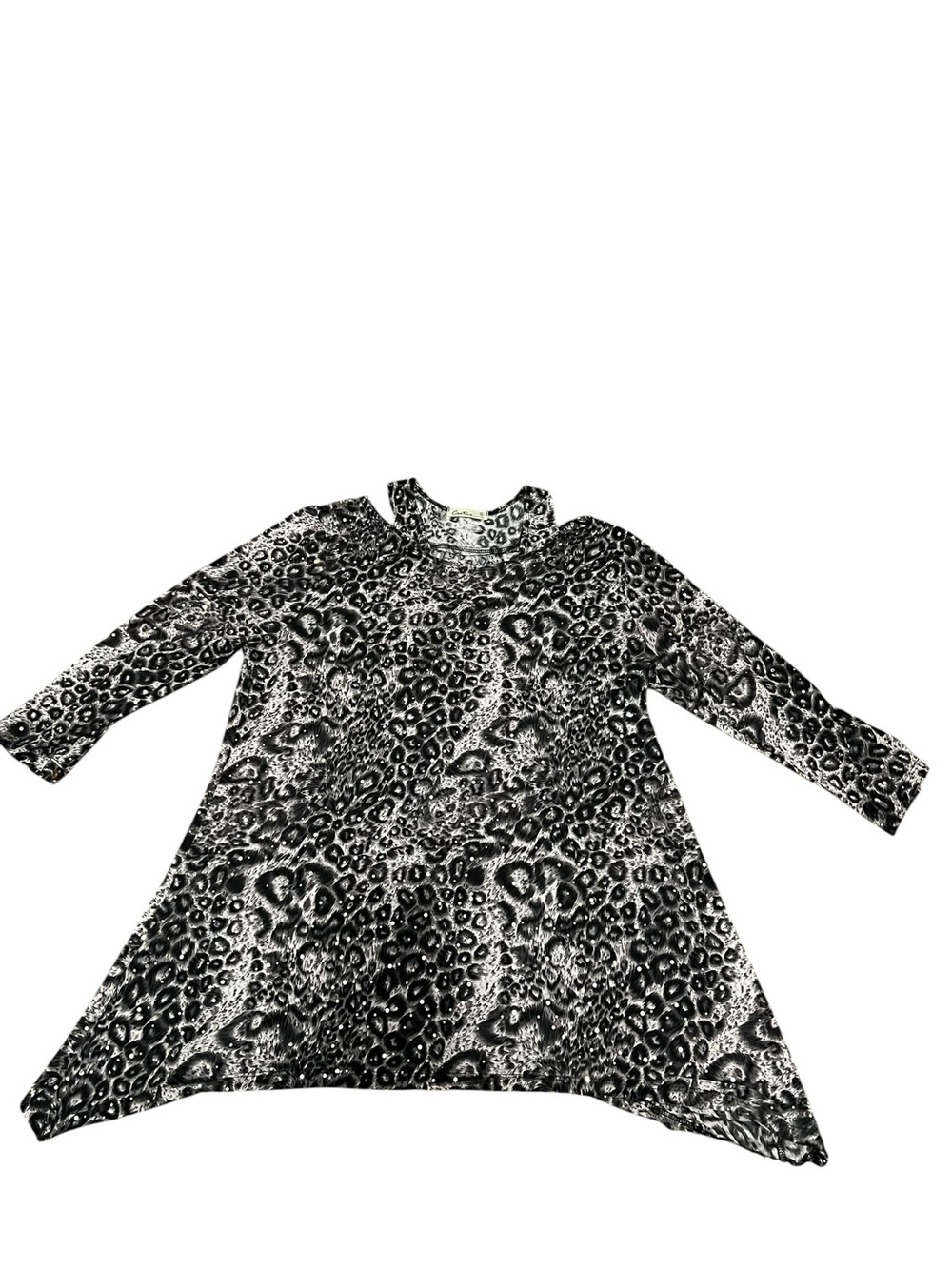 Cactus womens Long-Sleeve Leopard Print Tunic - Black & White and sparkles XL